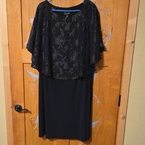 connected apparel Black Dress with Silver Floral Overlay